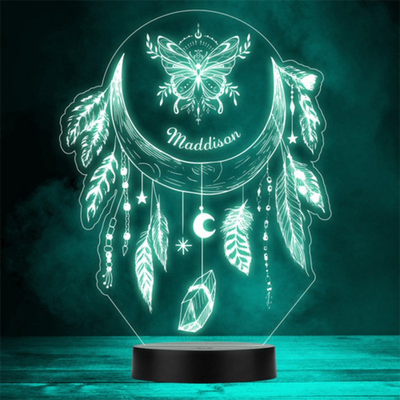 Mystical Moon Feathers, Beads Stars And Crystals Custom Gift Colour Night Light – The Card Zoo