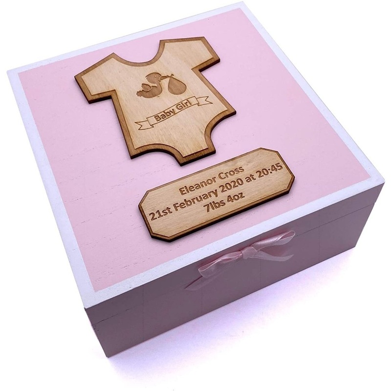 Personalised Baby Girl Pink Keepsake Memories Box Romper Design