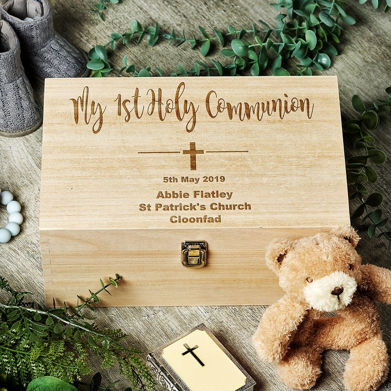 Personalised Large Wooden Communion Keepsake Memories Box Gift