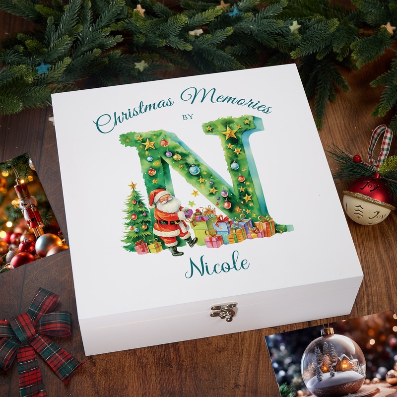 Personalised Luxury Wooden Christmas Family Baby Keepsake Memory Box With Santa’s Letter