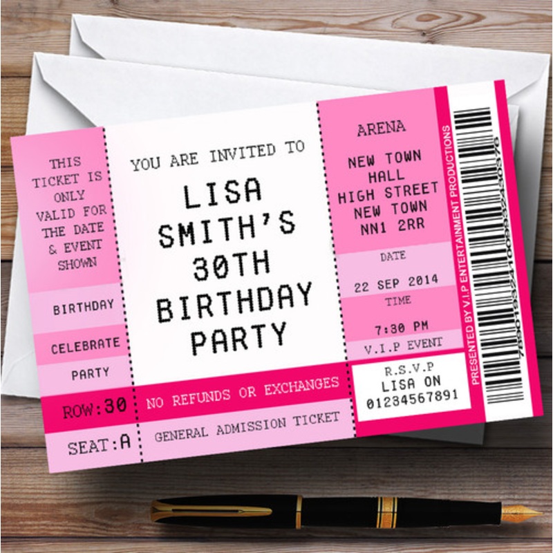 Pink Vip Spoof Concert Ticket Stub Theme Personalised Birthday Party Invitations – The Card Zoo