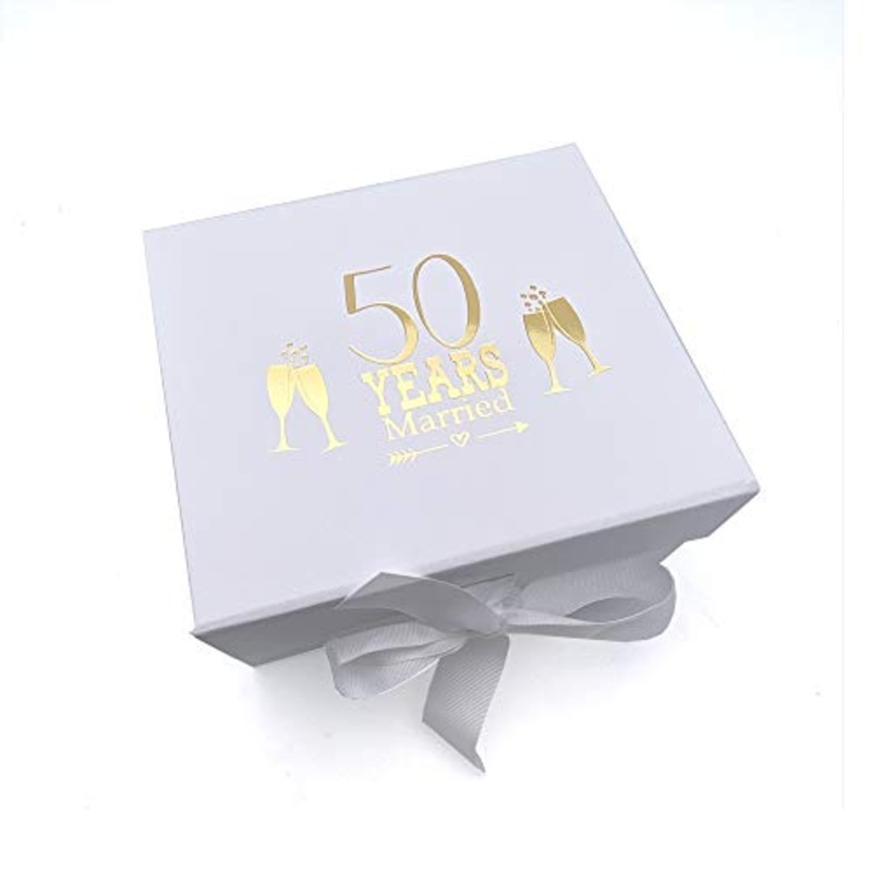 White 50th Golden Wedding Anniversary Keepsake Memory Box Gift