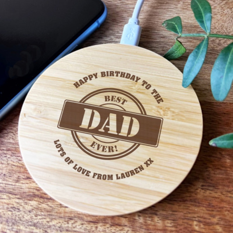 Best Dad Ever Birthday Personalised Round Wireless Phone Charger Pad – The Card Zoo