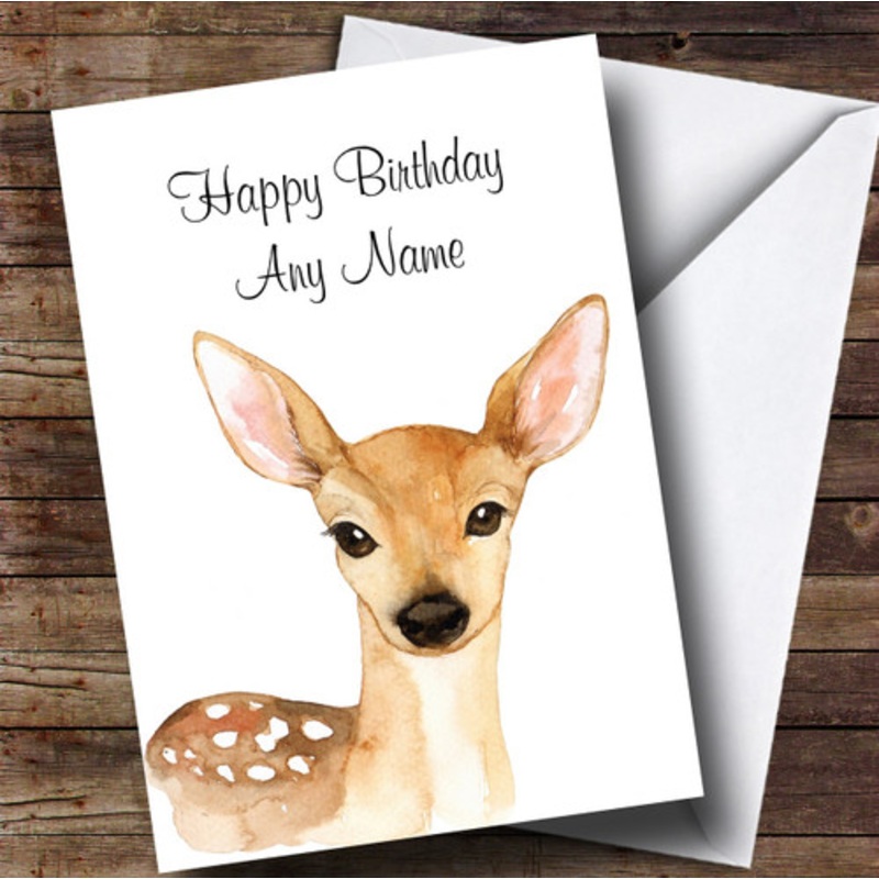 Cute Watercolour Deer Personalised Birthday Card – The Card Zoo