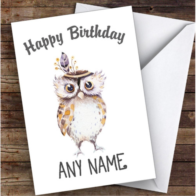 Dainty Watercolour Owl Personalised Birthday Greetings Card – The Card Zoo