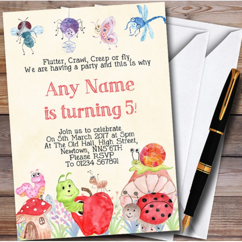 Watercolour Bugs and Insect Personalised Children’s Party Invitations – The Card Zoo