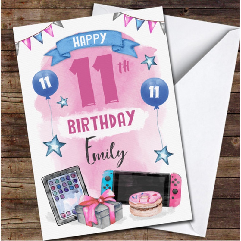 11th Girl Tech Switch iPad Online Games Doughnut Any Age Birthday Card – The Card Zoo