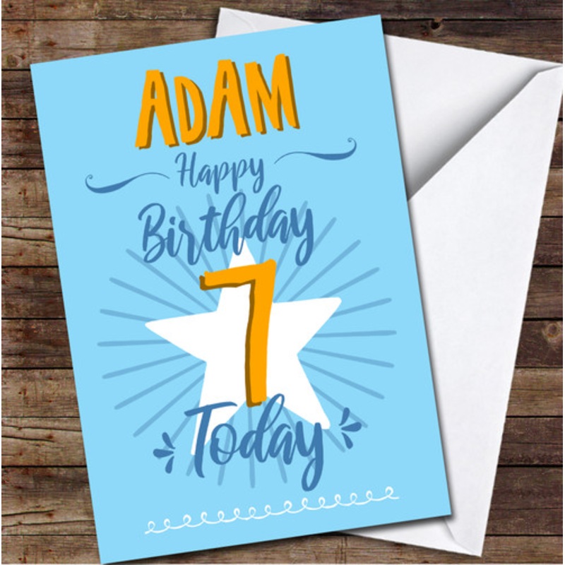 7th Birthday Boy Blue Text Personalised Birthday Card – The Card Zoo
