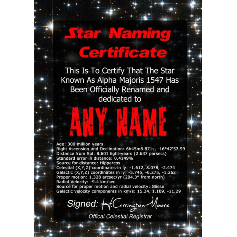 Award Star Naming Fun Personalised Name A Star Certificate – The Card Zoo