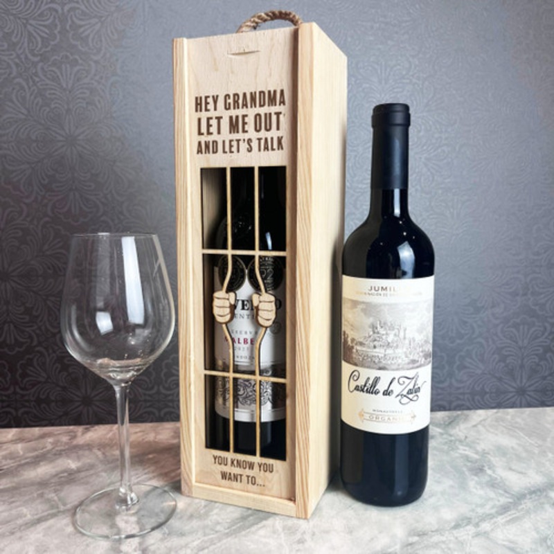 Grandma Let Me Out Lets Talk Prison Bars Wooden Rope Single Bottle Wine Gift Box – The Card Zoo