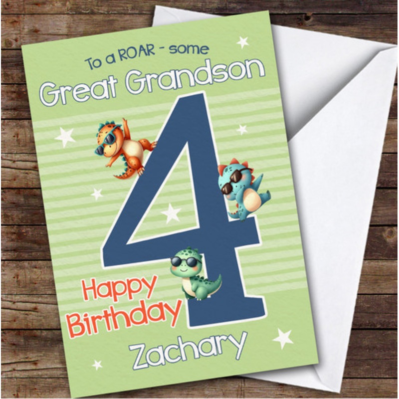 Great Grandson 4th Cool Dinosaur Boys Custom Personalised Birthday Card – The Card Zoo
