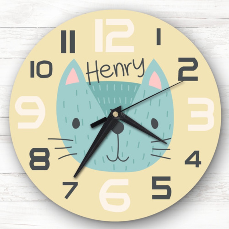 Kids Baby Girls Boys Room Cute Cat Face Custom Gift Personalised Clock – The Card Zoo