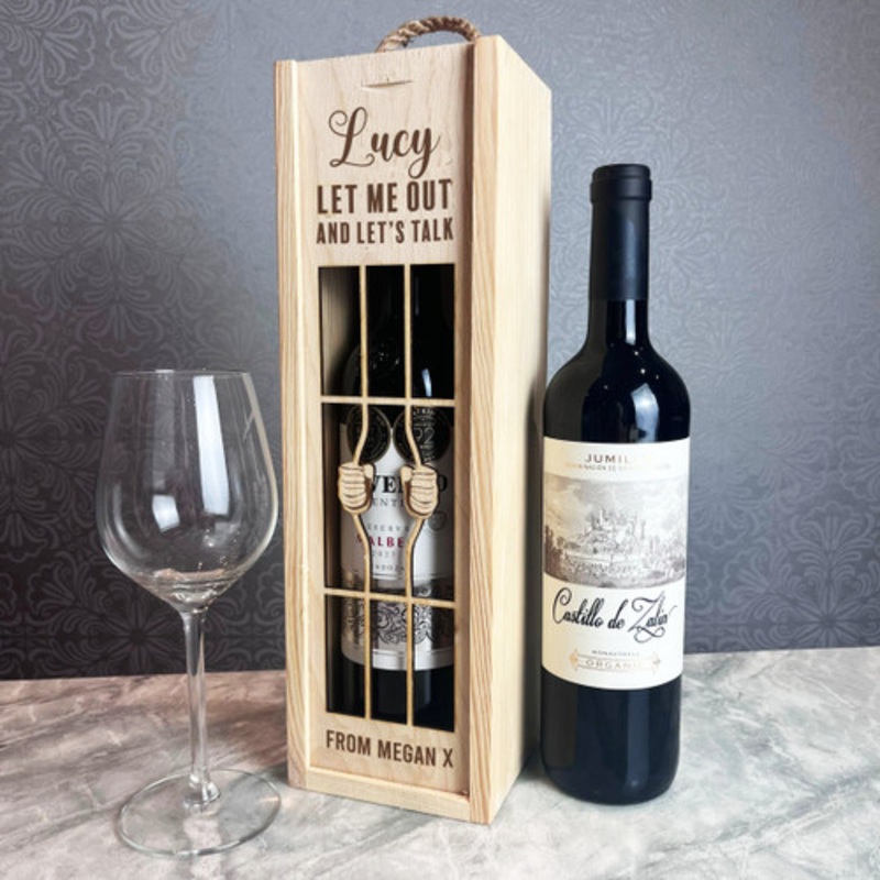 Let Me Out Lets Talk Prison Bars Personalised Gift Rope Single Wine Bottle Box – The Card Zoo