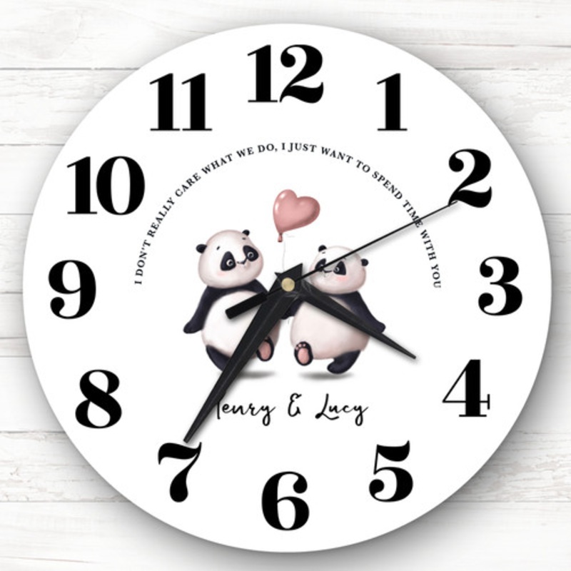 Panda Couple Romantic Balloon Personalised Gift Personalised Clock – The Card Zoo