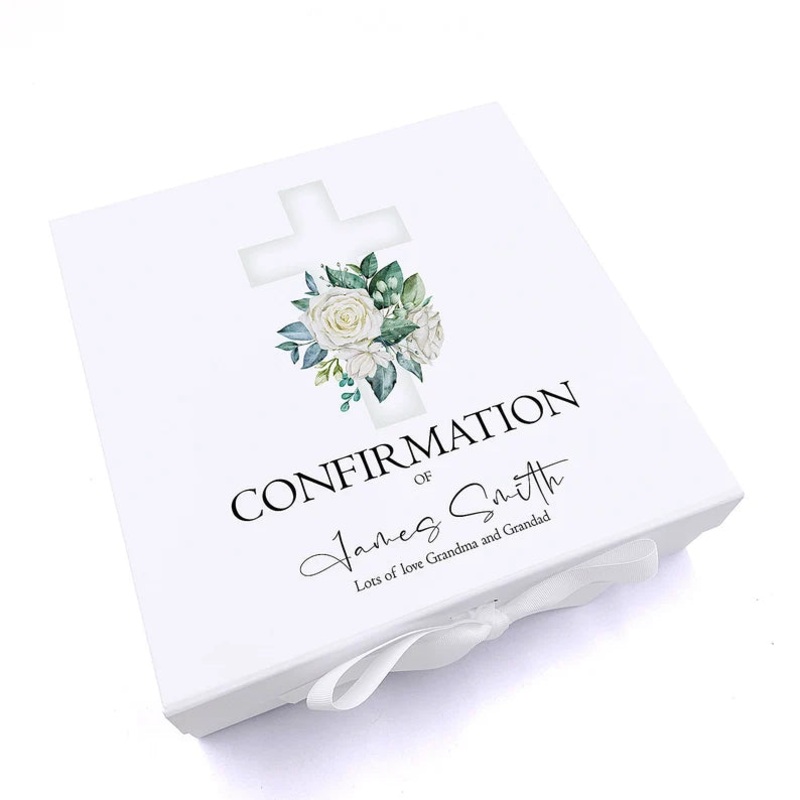 Personalised Confirmation Green Cross Keepsake Memory Box Gift