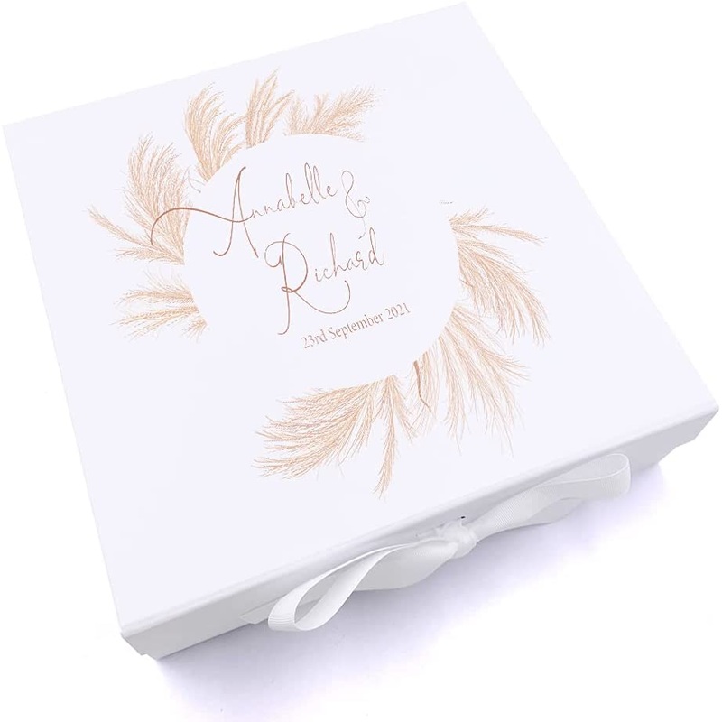 Personalised Wedding Feather Design Keepsake Memory Box