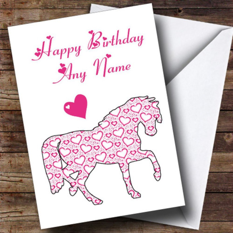 Pink Love Hearts Horse Personalised Birthday Card – The Card Zoo