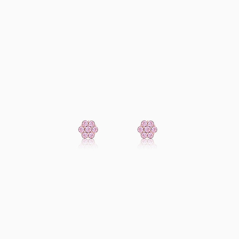 Rose Gold Baby Pink Flower Stud Kids Earrings