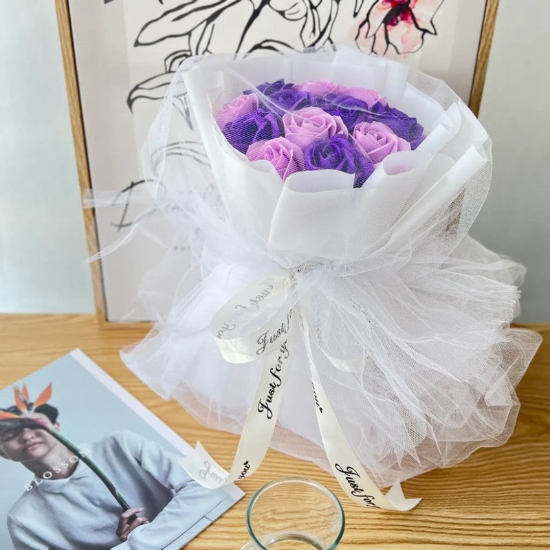 12 Stalks Soap Rose with Net Bouquet (West Malaysia Delivery Only)