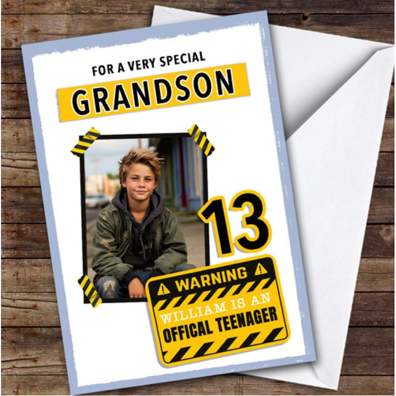 13th Grandson Warning Sign Photo Teenager Boys Custom Personalised Birthday Card – The Card Zoo