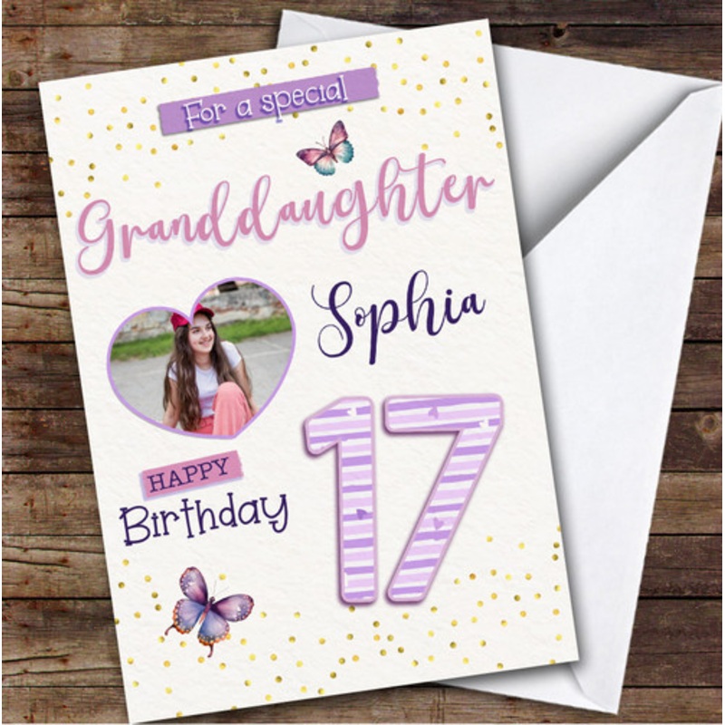 17th Granddaughter Butterflies Heart Photo Teenager Personalised Birthday Card – The Card Zoo