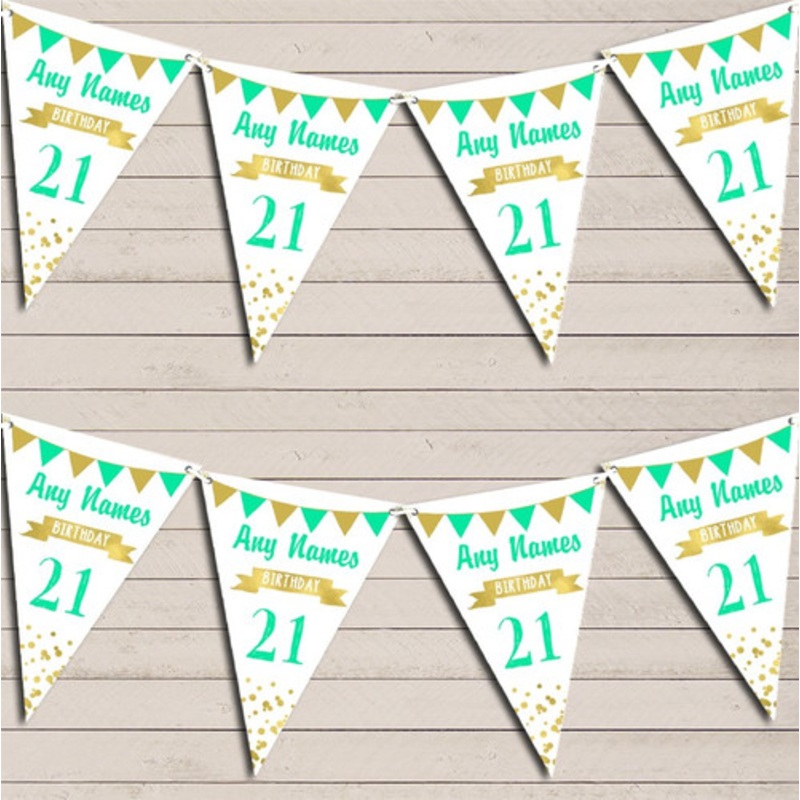 Any Age Birthday 18th 21st 30th 40th 50th 60th Mint Green and Gold Bunting – The Card Zoo