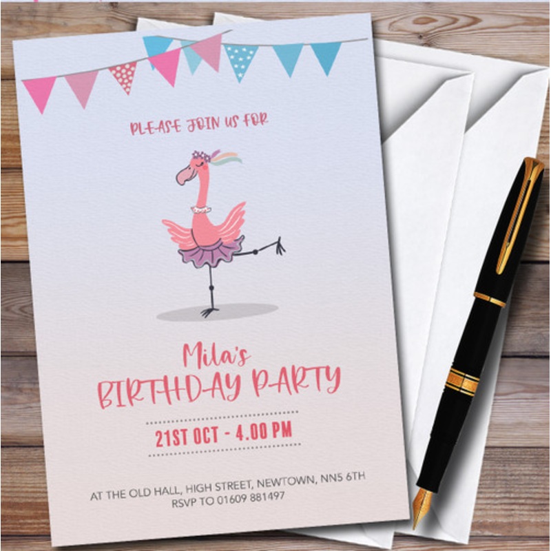 Ballerina Flamingo Personalised Children’s Kids Birthday Party Invitations – The Card Zoo