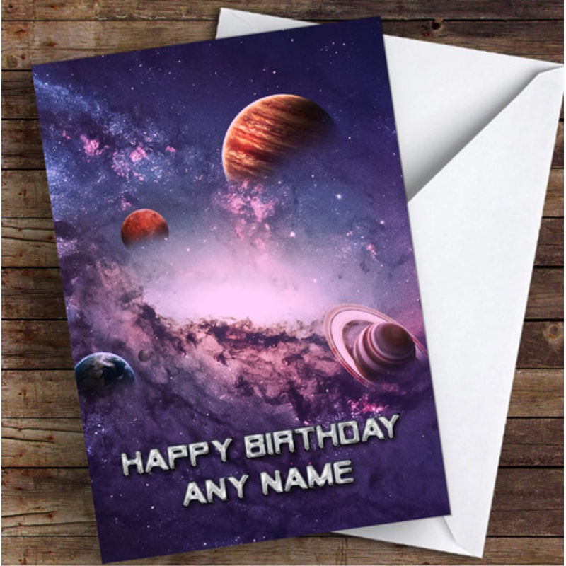 Celestial Collection Planets Space Dark Purple Personalised Birthday Card – The Card Zoo