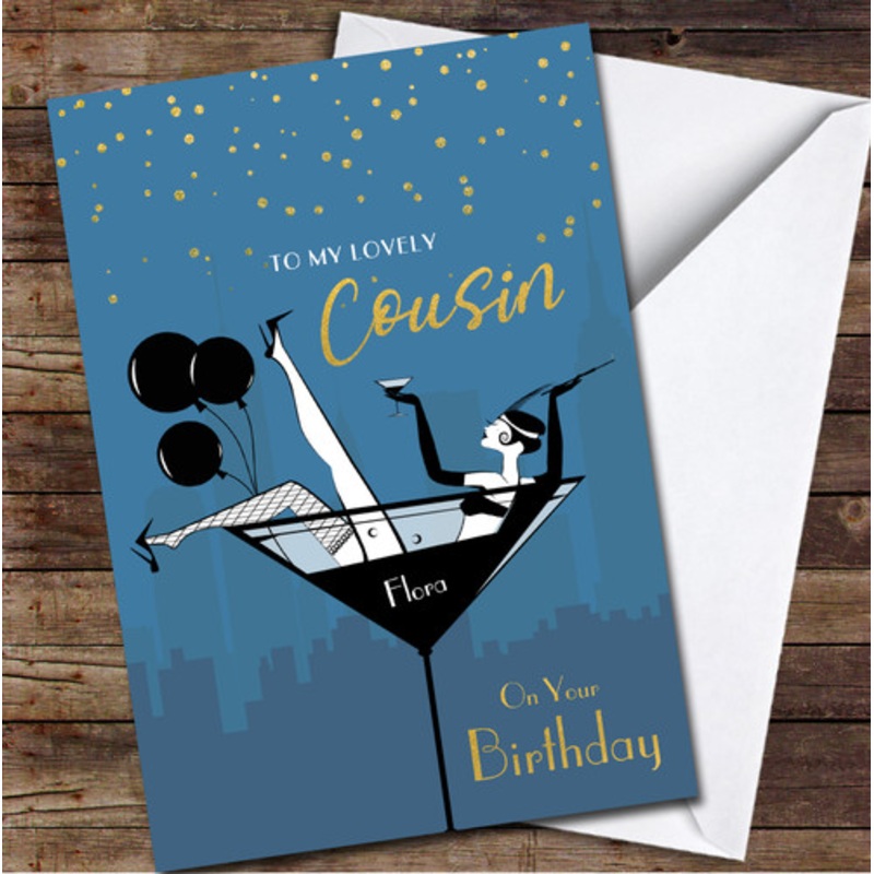 Cousin Retro Style Girl In The Glass Any Text Personalised Birthday Card – The Card Zoo