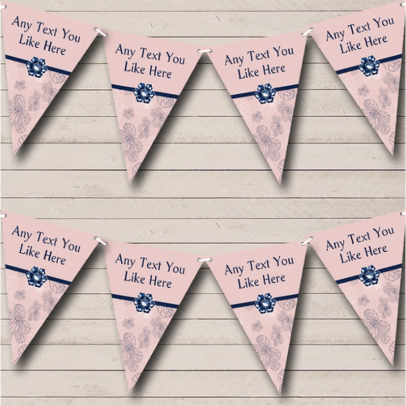 Dusty Coral Pink And Navy Blue Floral Personalised Birthday Party Bunting – The Card Zoo