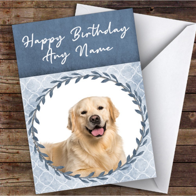 Golden Retriever Dog Blue Animal Personalised Birthday Card – The Card Zoo