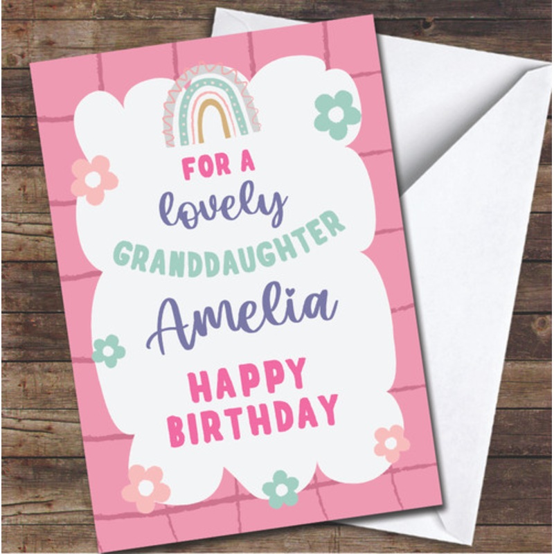 Granddaughter Rainbow Cute Pink Flowers Frame Personalised Birthday Card – The Card Zoo