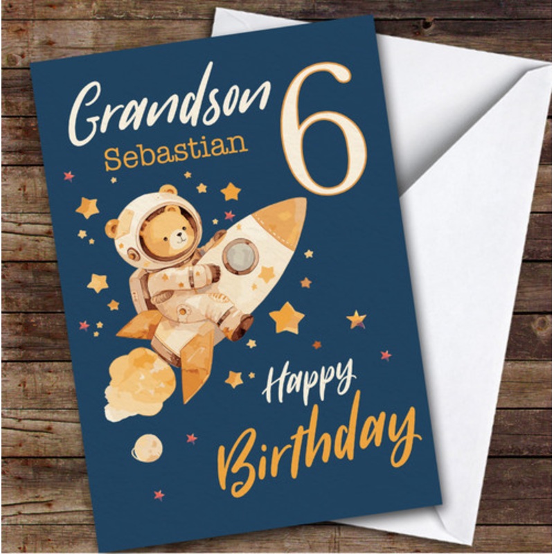 Grandson 6th Teddy Bear Astronaut Boys Custom Personalised Birthday Card – The Card Zoo