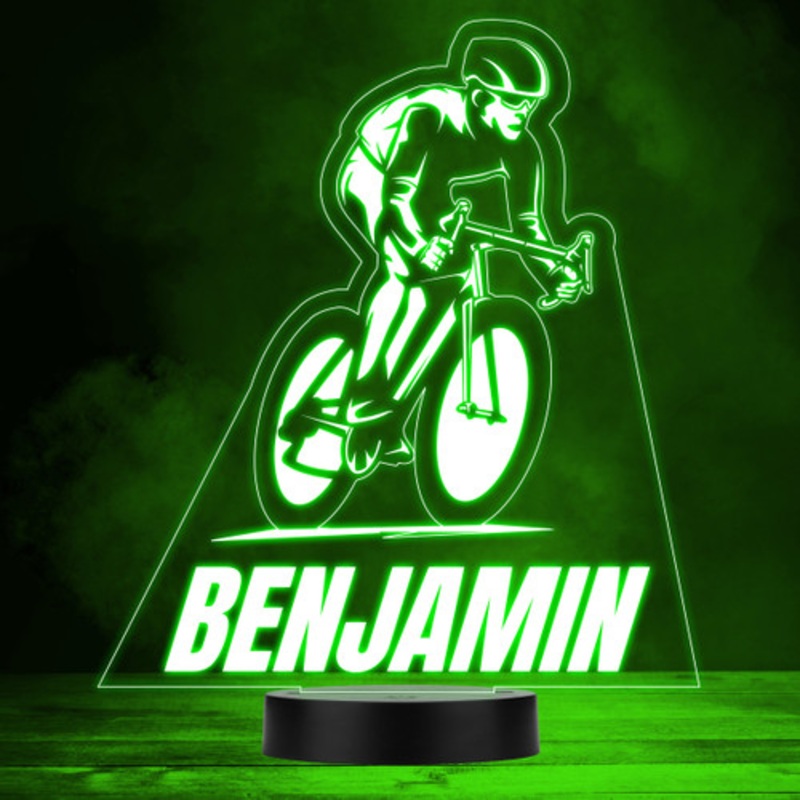 Racing Bicycle Cyclist On Bike Sports Fan Personalised LED Colour Night Light – The Card Zoo