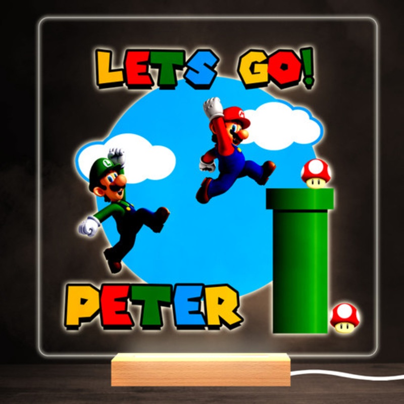 Super Mario Lets Go Colourful Square Personalised Gift LED Lamp Night Light – The Card Zoo