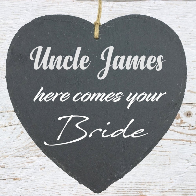 Uncle Here Comes Your Bride Large Slate Heart Personalised Plaque