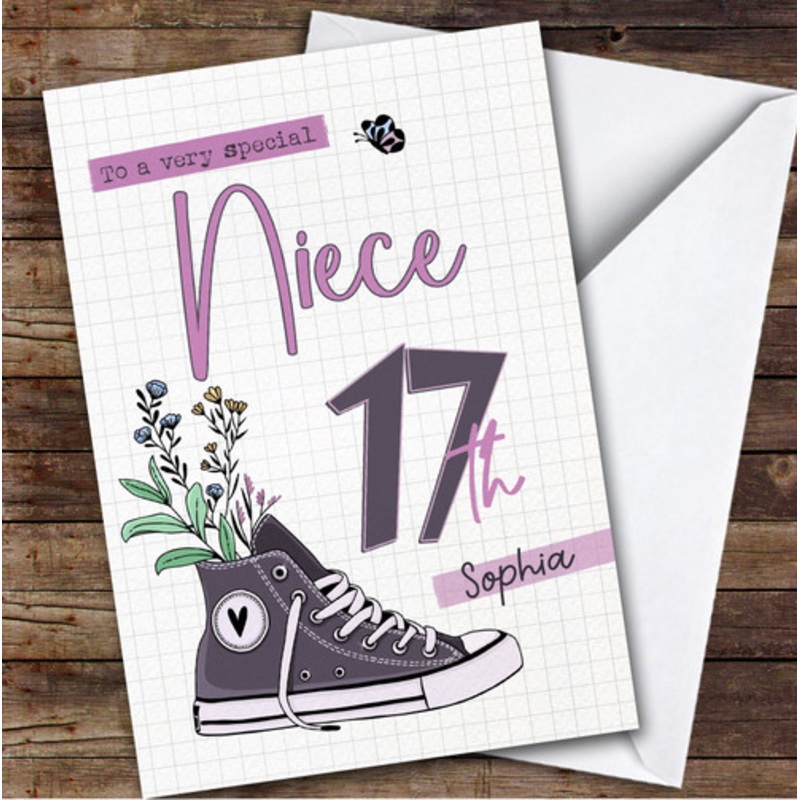 17th Niece Floral Trainers Sneakers Sport Teenager Personalised Birthday Card – The Card Zoo