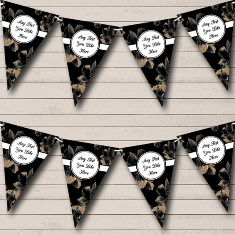Black And Vintage Gold Floral Personalised Birthday Party Bunting – The Card Zoo