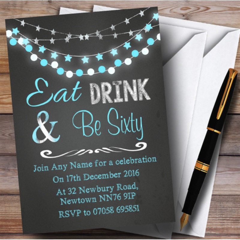 Chalk Blue Lights 60th Personalised Birthday Party Invitations – The Card Zoo