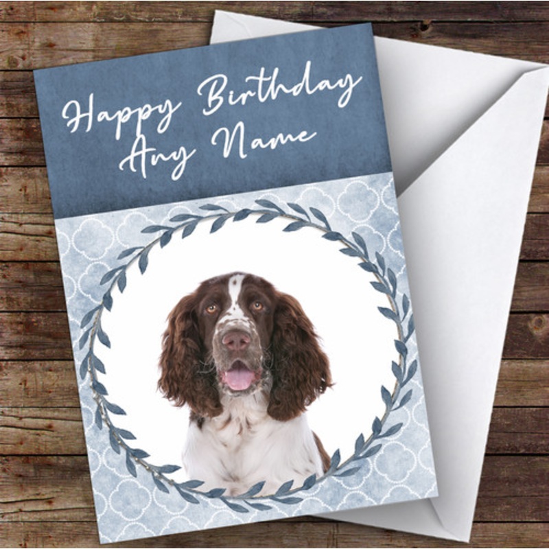 English Springer Spaniel Dog Blue Animal Personalised Birthday Card – The Card Zoo