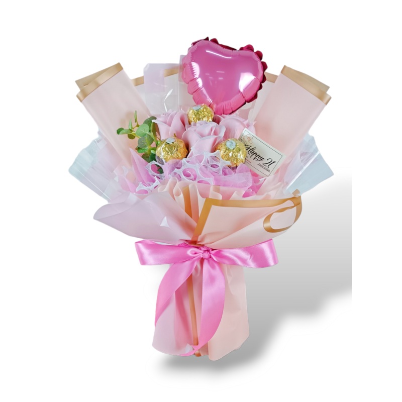 Pink Soap Roses Ferrero Rocher Bouquet Artificial Flower (Klang Valley Delivery)