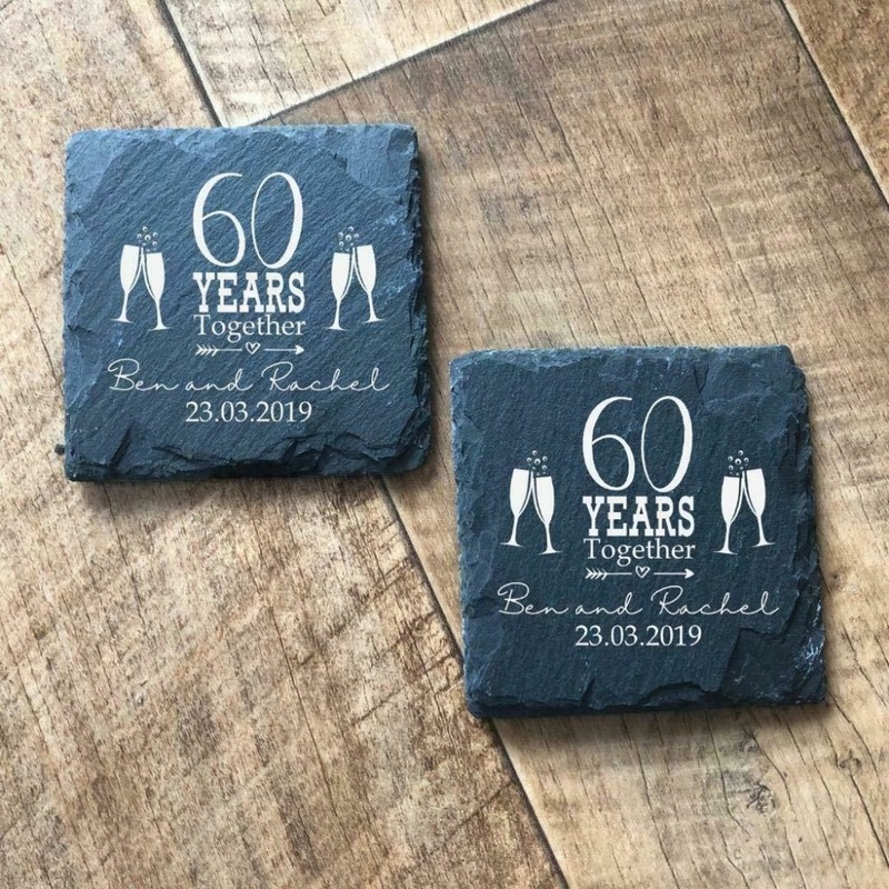 Set Of Two Personalised Wedding Anniversary Slate Coaster Gift