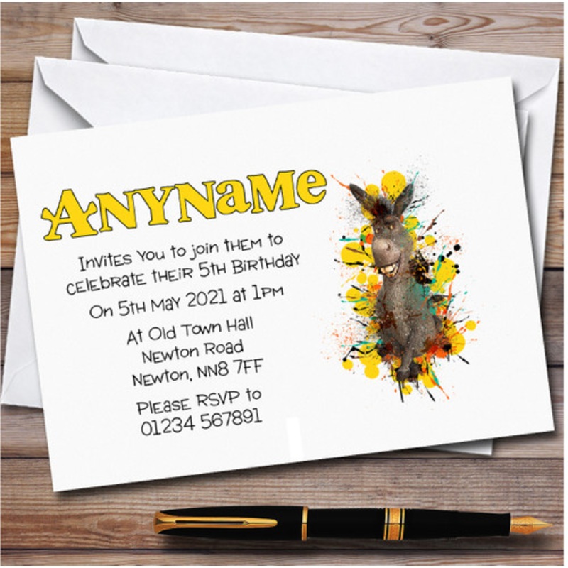 Shrek Donkey Splatter Personalised Children’s Kids Birthday Party Invitations – The Card Zoo