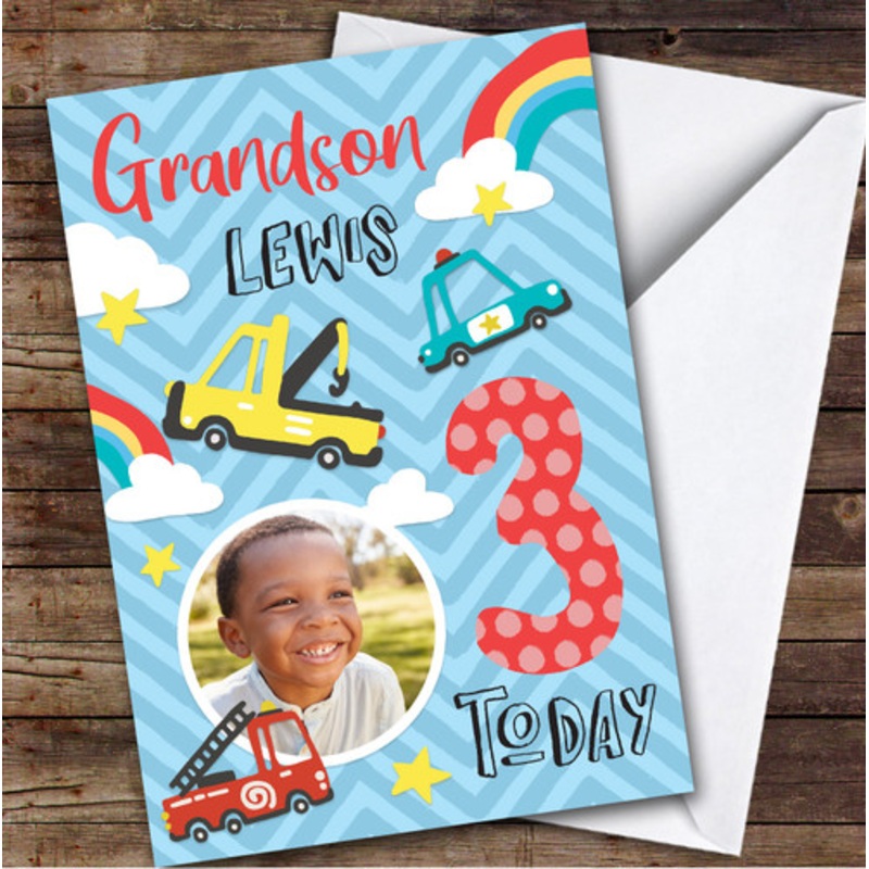 Car Fire truck Police Digger Photo Grandson 3rd Boys Personalised Birthday Card – The Card Zoo
