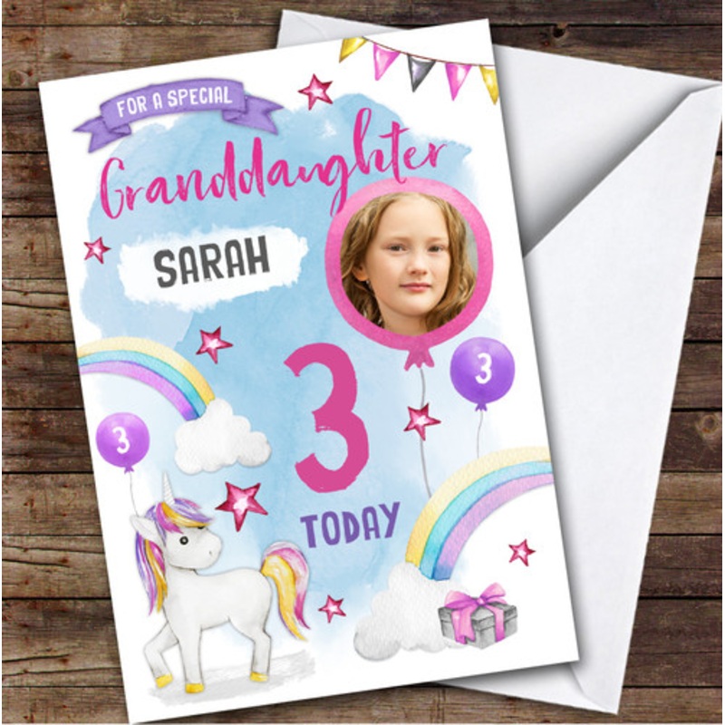 Girl’s Unicorn Photo Granddaughter 3rd Birthday Personalised Birthday Card – The Card Zoo