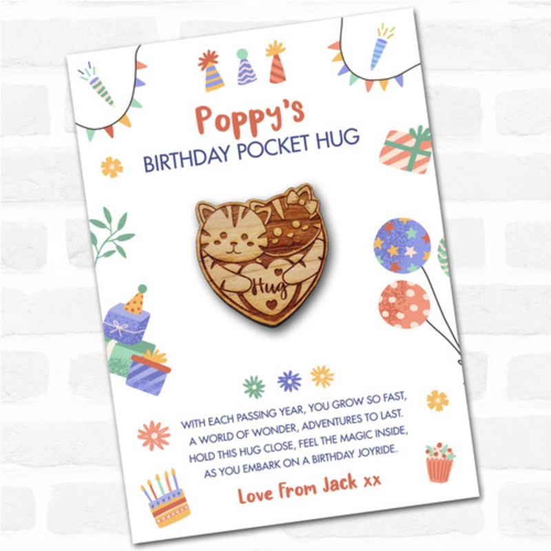 2 Cute Cuddling Cats Kid’s Birthday Hats Cakes Personalised Gift Pocket Hug – The Card Zoo