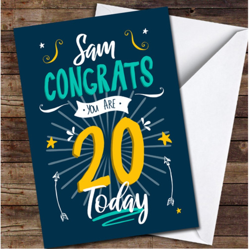 20th Birthday Boy Male Blue Text Personalised Birthday Card – The Card Zoo
