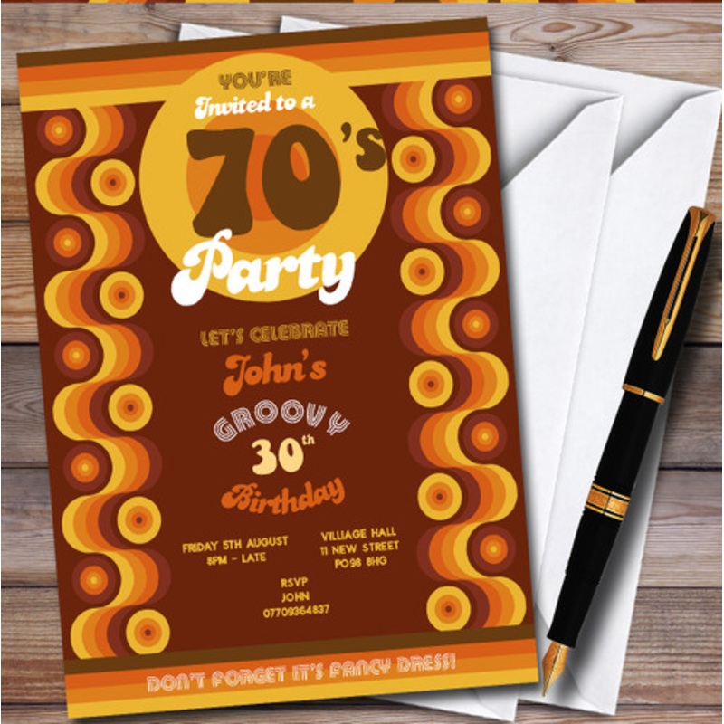 70’S Retro 1970’S Personalised Birthday Party Invitations – The Card Zoo