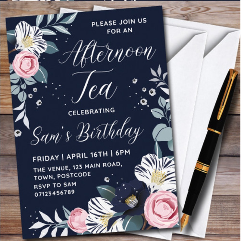 Afternoon Tea Flower Personalised Birthday Party Invitations – The Card Zoo