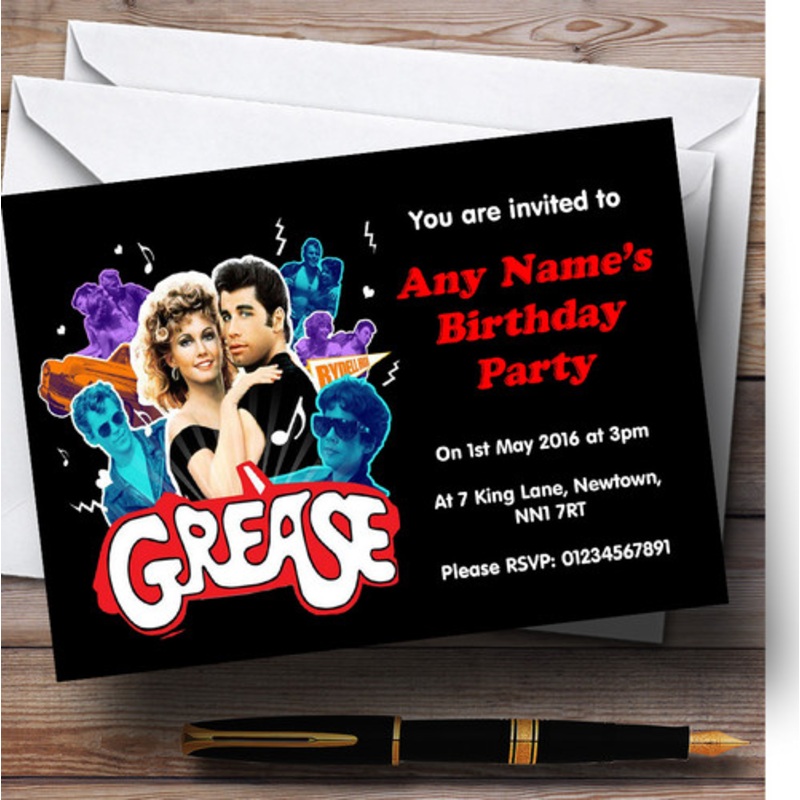 Grease Personalised Birthday Party Invitations – The Card Zoo